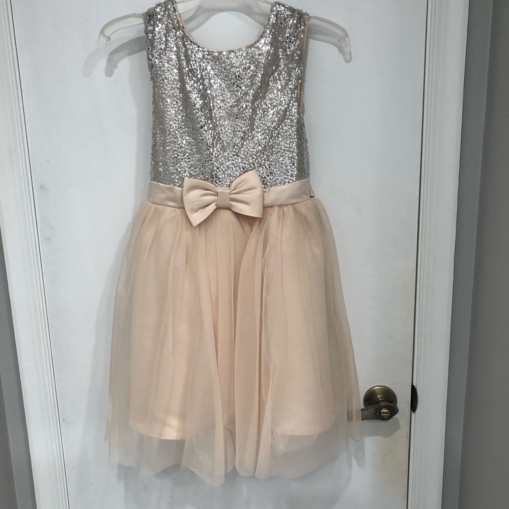 Girls Champagne/silver Jr bridesmaid or holiday dress